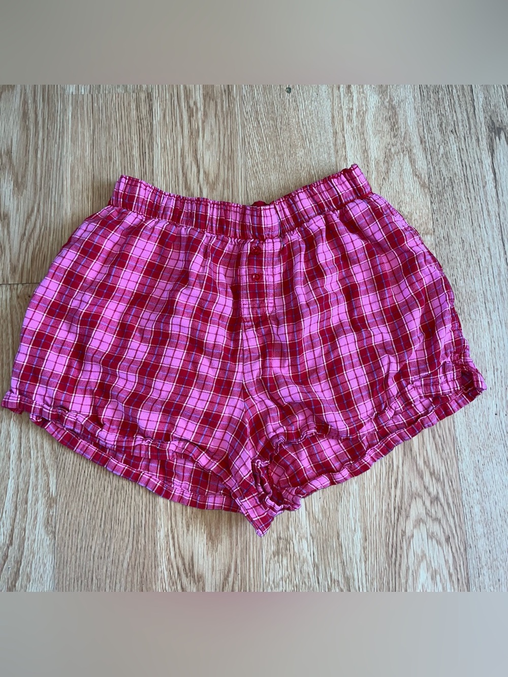Colsie Sleepwear Women's Pink Red Plaid Button Front Sleep Shorts XS